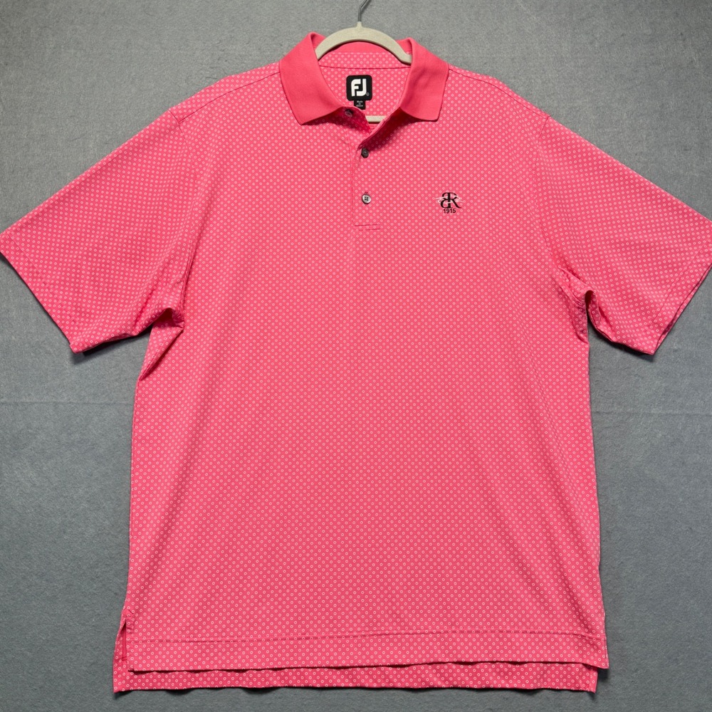 FootJoy Mens Pink Geometric Circle Print Golf‎ Polo Shirt Large L Short Slv